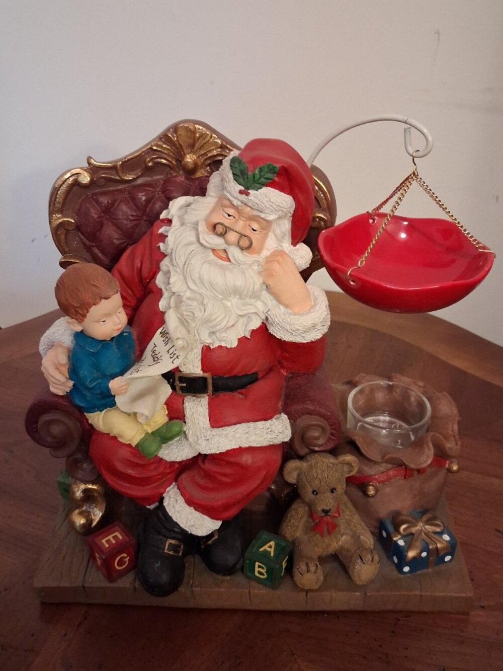 HTF 2012 Yankee Candle Santa In Chair w/Child Christmas List Tealight Holder EUC